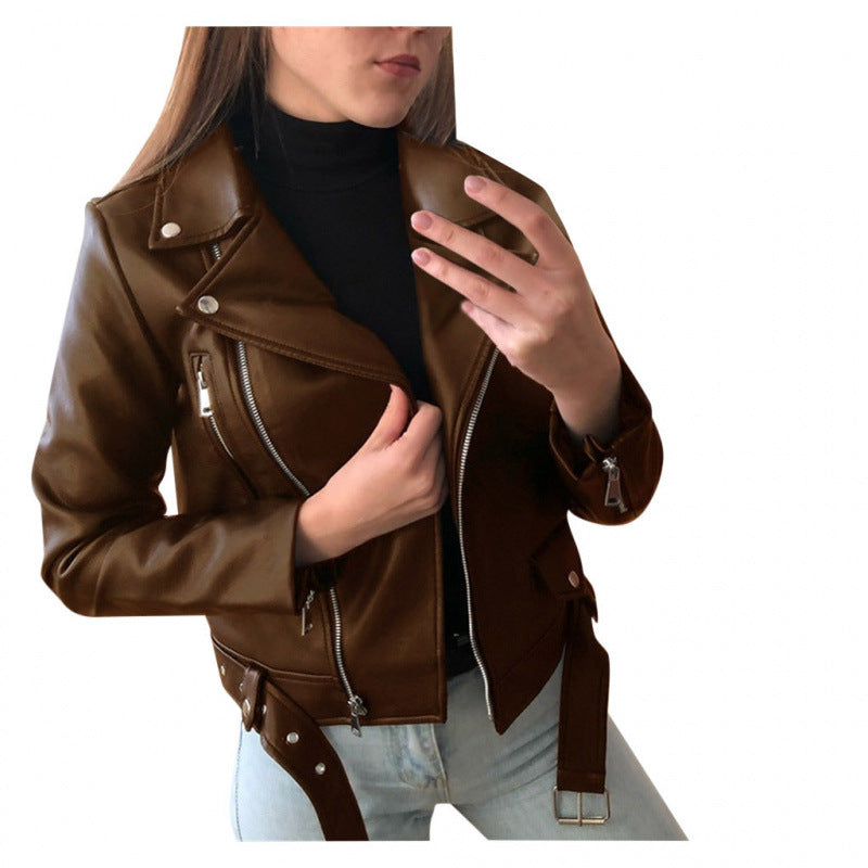 Damen Kunstleder Bikerjacke mit Zierelementen