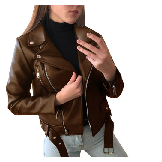 Damen Kunstleder Bikerjacke mit Zierelementen