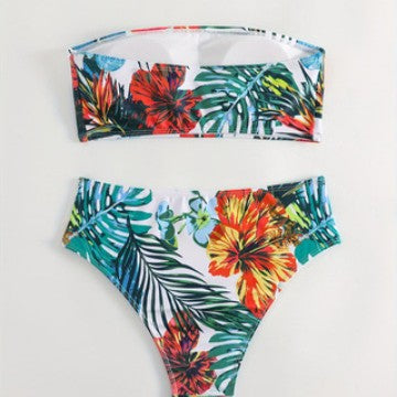 Damen Bandeau-Bikini-Set mit tropischem Blumendesign R&B