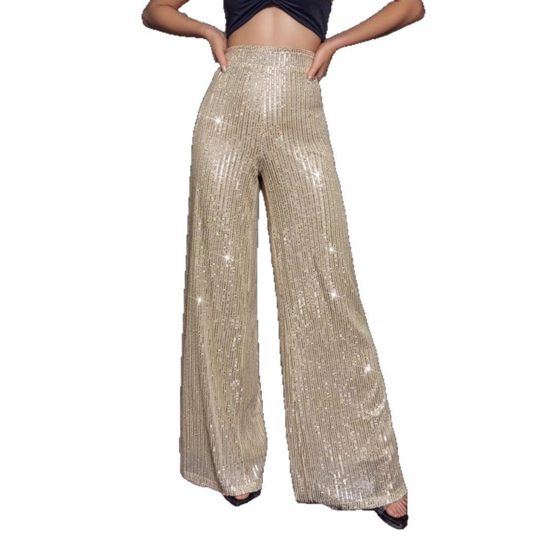 Damen Glänzende Palazzohose mit funkelndem Pailletten-Design R&B