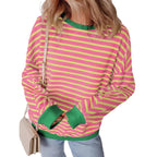 Damen lässiges gestreiftes Sweatshirt mit Boxy-Schnitt und kontrastierenden Abschlüssen R&B