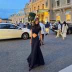 Damen elegantes Abendkleid mit raffinierten Cut-Outs und hochgeschlossenem Kragen R&B