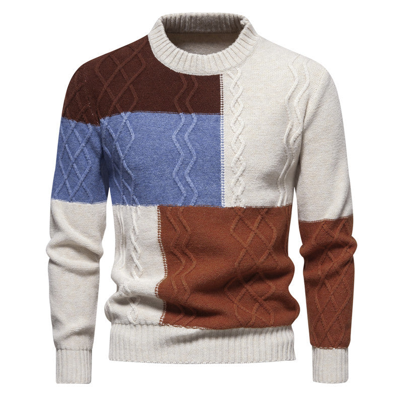 Herren Strickpullover mit modernem Zopfmuster und buntem Blockdesign