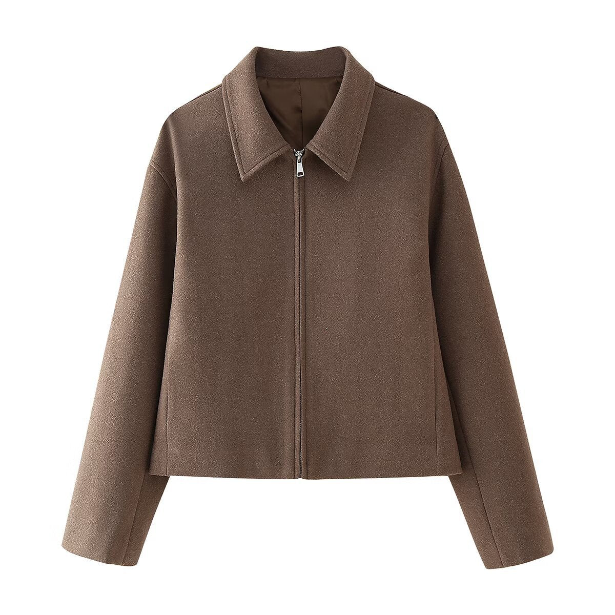Damen lässige oversized Jacke mit Reißverschluss und schmalem Kragen