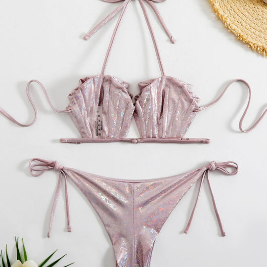 Damen Funkelndes Bikini-Set aus Mesh mit verstellbaren Bändern R&B