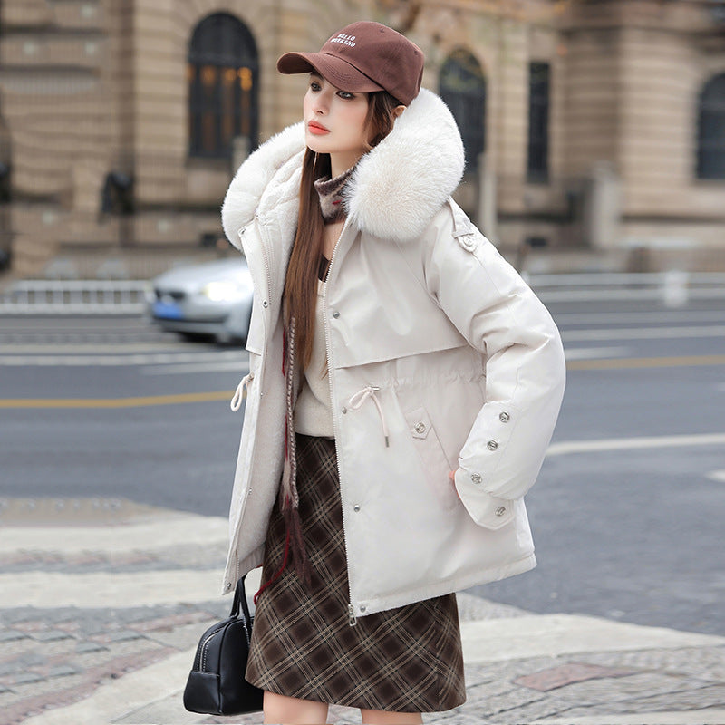 Damen Modischer Pufferparka mit luxuriösem Kunstfellkragen und praktischen Taschen R&B