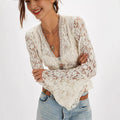 Damen Spitzenbluse im romantischen Design mit weitem Arm R&B