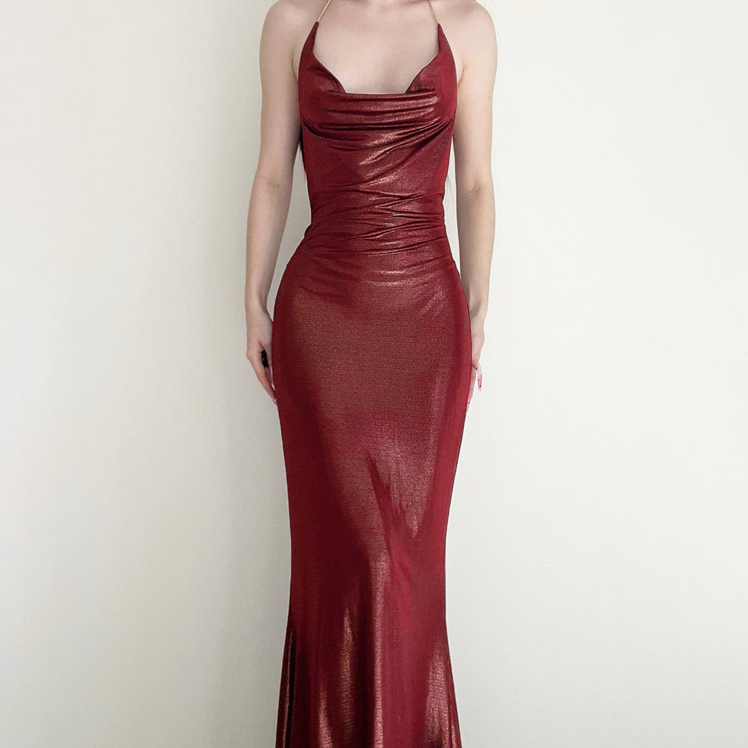 Damen Abendkleid mit schimmerndem Satin und elegantem Schlitz R&B