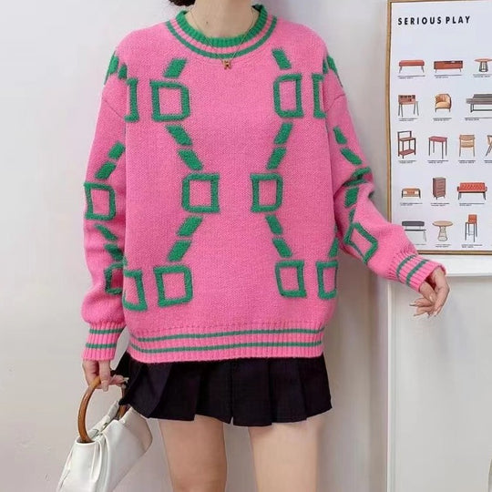 Damen Modischer Pullover mit geometrischem Muster R&B