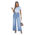 Damen Weite High-Waist Jeans mit elastischem Bund