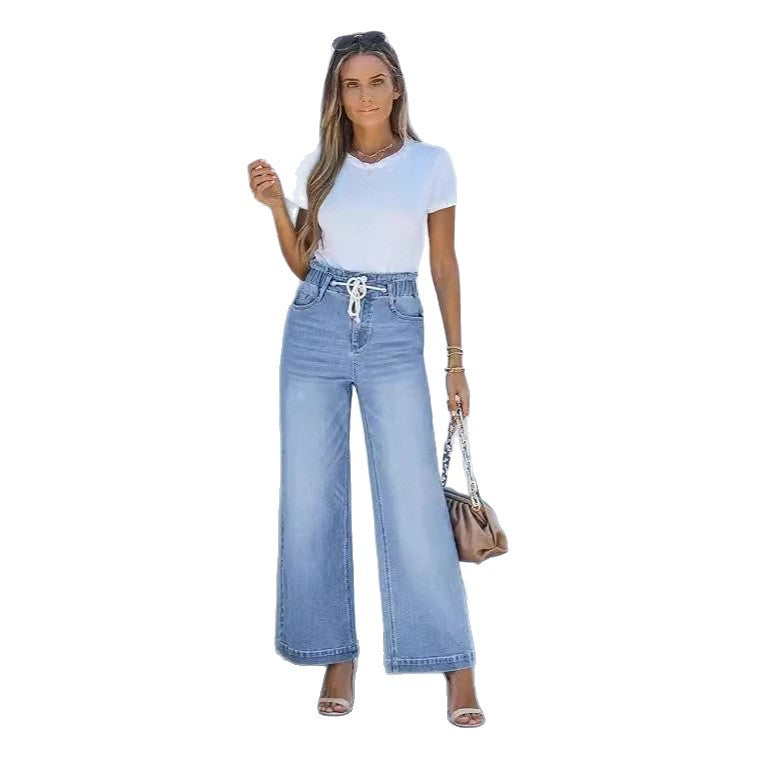 Damen Weite High-Waist Jeans mit elastischem Bund