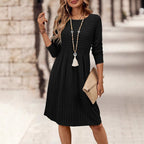 Damen Strickkleid mit Langen Ärmeln und Schmeichelndem Taillenschnitt R&B