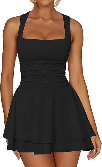 Damen sportliches Kleid mit Raffungen und weit schwingendem Rock R&B
