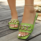 Damen Offene Mules mit dekorativem Ketten-Design R&B