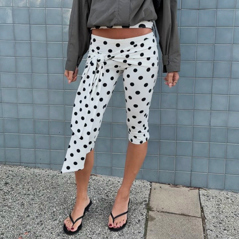 Damen Polka-Dot Culottes mit elegantem Bindegürtel R&B