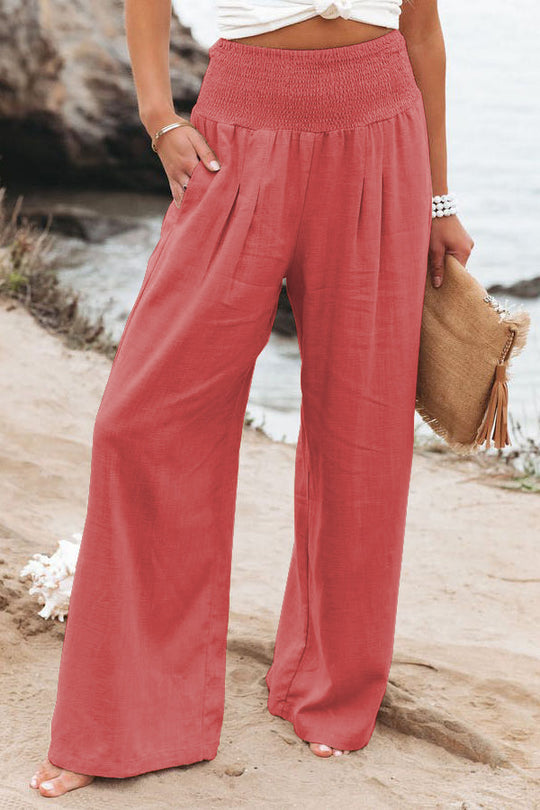 Damen Weit geschnittene Sommerhose mit elastischem Bund und eleganten Falten R&B