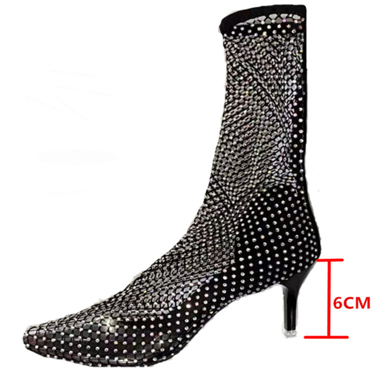 Damen Glitzernde Stiefeletten mit schmalem Absatz und elegantem Netzdesign R&B