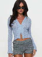 Damen Spitzenbluse mit V-Ausschnitt und floralen Details R&B