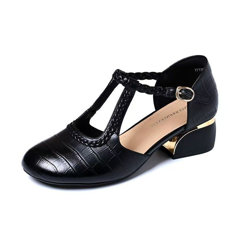 Damen Elegante T-Strap Pumps mit geflochtenem Detail und modischem Absatz R&B