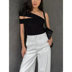 Damen asymmetrisches Oberteil mit eleganter Wickeldetail R&B