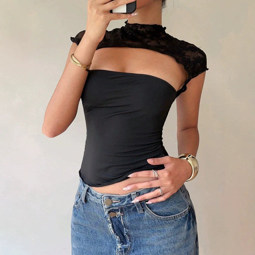 Damen Body mit Spitzenkragen und enganliegendem Schnitt R&B