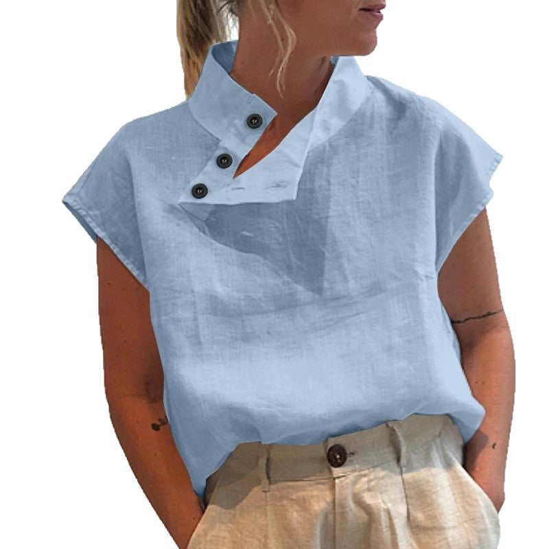 Damen moderne Bluse mit Stehkragen und eleganten Knopfdetails R&B