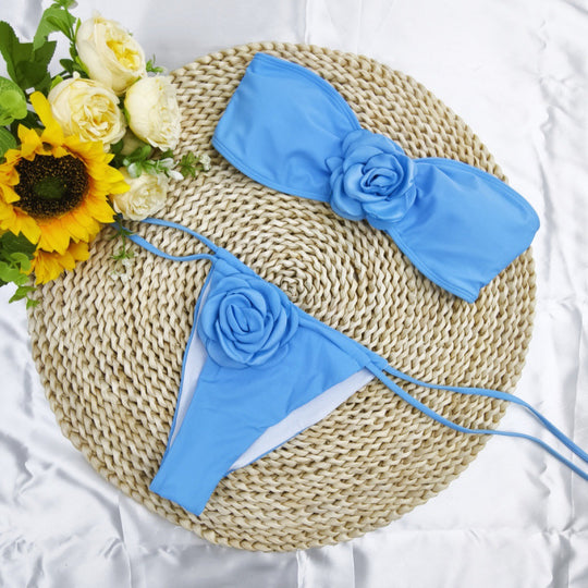 Damen Bandeau-Bikini mit floralem Akzent und verstellbaren Trägern R&B