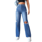 Damen Weit geschnittene Ripped Jeans mit hohem Bund R&B