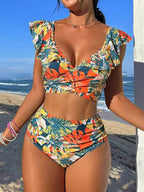 Damen Hoch-tailliertes BadR&Bikini mit verspielten Rüschendetails R&B