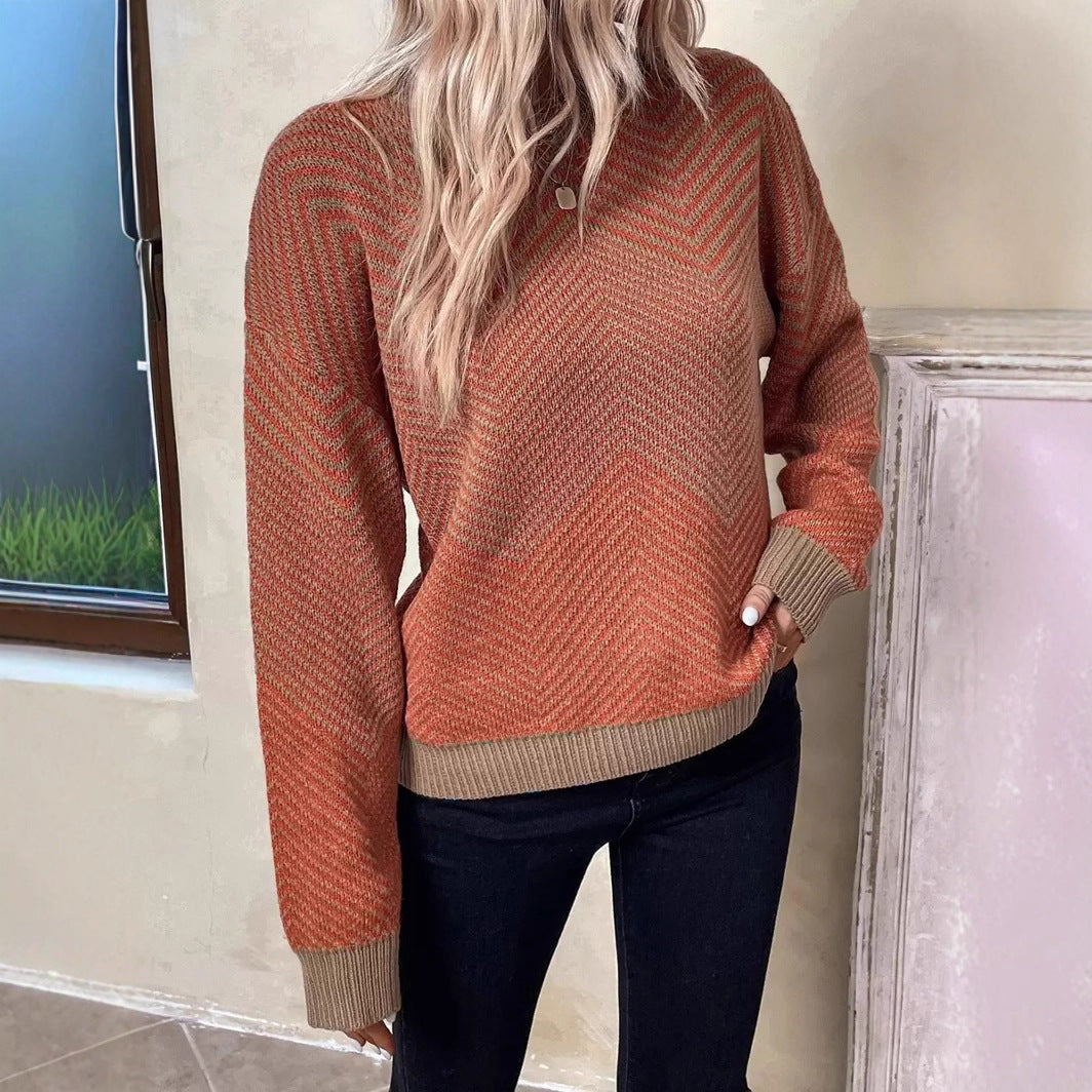Damen Grobstrickpullover mit modernem Zickzackmuster und weitem Schnitt R&B
