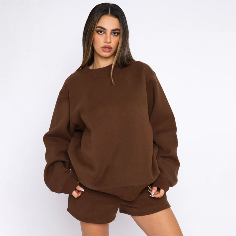 Damen nan weites Sweatshirt und Shorts Haus-Set aus weichem Frottee R&B
