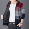 Herren Strickjacke mit Kapuze und modernen Blockstreifen R&B