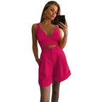 Damen modernes Crop-Top und weite Shorts Set R&B