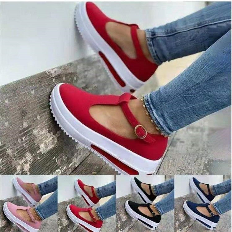 Damen Plateau-Sneaker mit modischem Schnallenverschluss und luftiger Sohle R&B