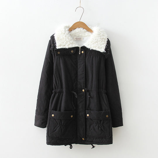 Damen gerade geschnittene Winterjacke mit kunstfellbesetztem Kragen und praktischen Taschen R&B