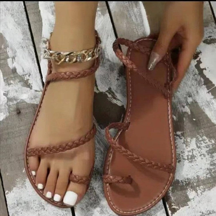 Damen flache Riemchensandalen mit geflochtenem Design und komfortablem Fußbett R&B