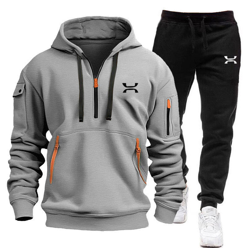 R&B Herren Hoodie-Trainingsanzug mit Reißverschlusstaschen