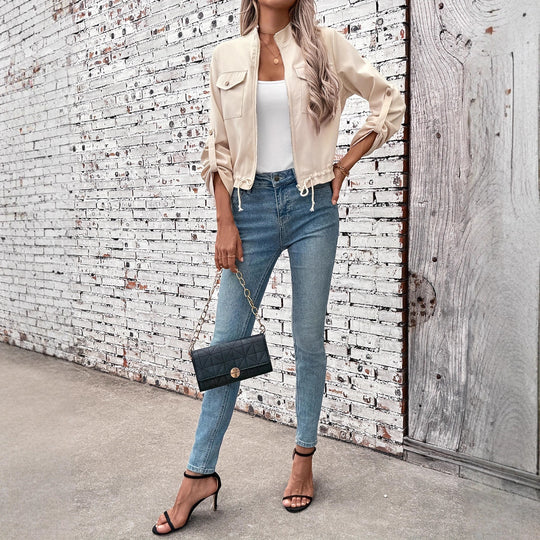 Damen lässige Utility-Jacke mit hochwertigen Details und verstellbarem Saum R&B