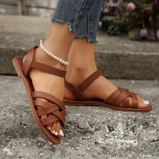 Damen Riemensandalen mit breiten, geflochtenen Riemen R&B