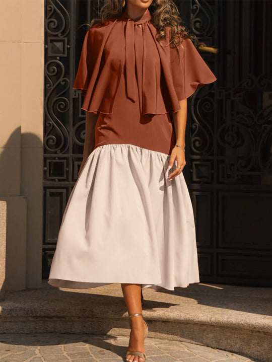 Damen Freizeitkleid mit voluminösem Überwurf und elegantem Taillenband R&B