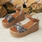 Damen Wedge-Sandalen mit floralem Design und verstellbarem Riemen