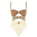Damen Einteiliger Badeanzug mit raffinierten Drapierungsdetails und elegantem Schmuckelement R&B