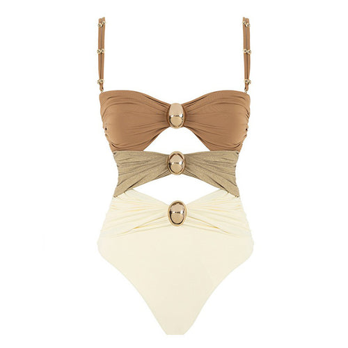 Damen Einteiliger Badeanzug mit raffinierten Drapierungsdetails und elegantem Schmuckelement R&B