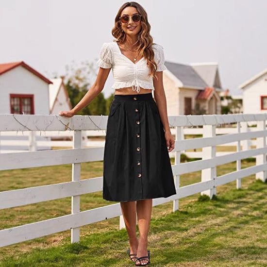 Damen Midi-Rock mit Knopfleiste und praktischen Taschen R&B
