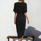 Damen Wickelkleid mit elegantem Knotendesign und feinem V-Ausschnitt R&B