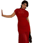 Damen Elegantes Maxikleid mit transparentem Oberteil und figurbetonendem Unterbau R&B