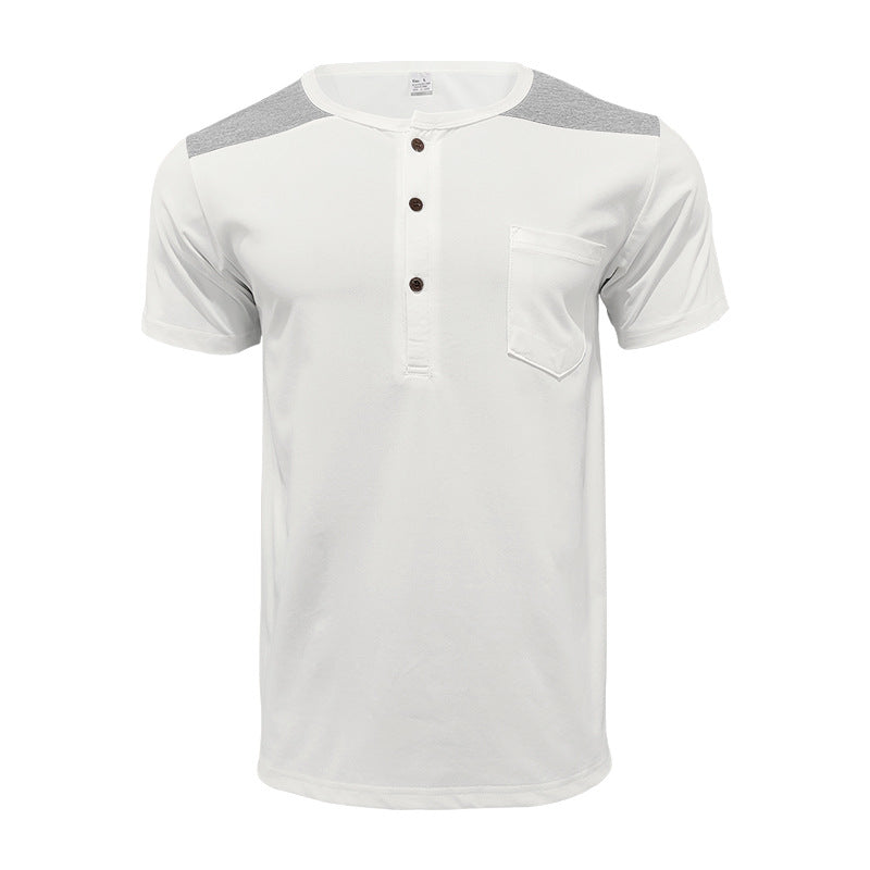 Herren Kurzarm-Henley-Shirt mit kontrastierenden Schulterdetails und praktischer Brusttasche R&B