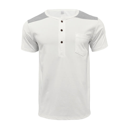 Herren Kurzarm-Henley-Shirt mit kontrastierenden Schulterdetails und praktischer Brusttasche R&B