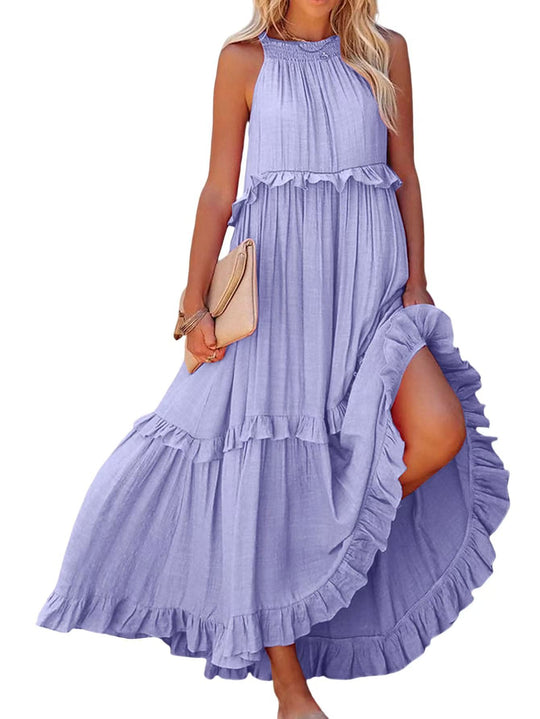 Damen Luftiges Maxikleid mit Rüschendetails und hoher Taille R&B