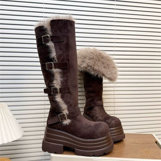 Damen Fleecegefütterte Winterstiefel mit modischen Schnallen und platform Sohle R&B